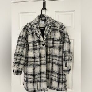 Old Navy Black and White Plaid Pea Coat